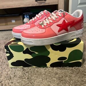 Bape Kids Coral Pink Patent Leather Star Sneakers